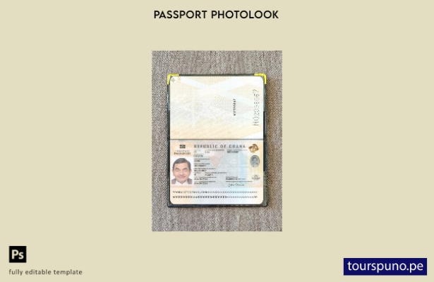 listo para imprimir la plantilla de presentación fotográfica del pasaporte de Gh